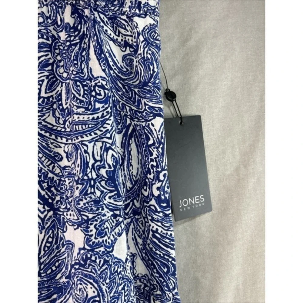 Jones New York Large Blue White Paisley Linen Blend‎ Tiered Midi Skirt